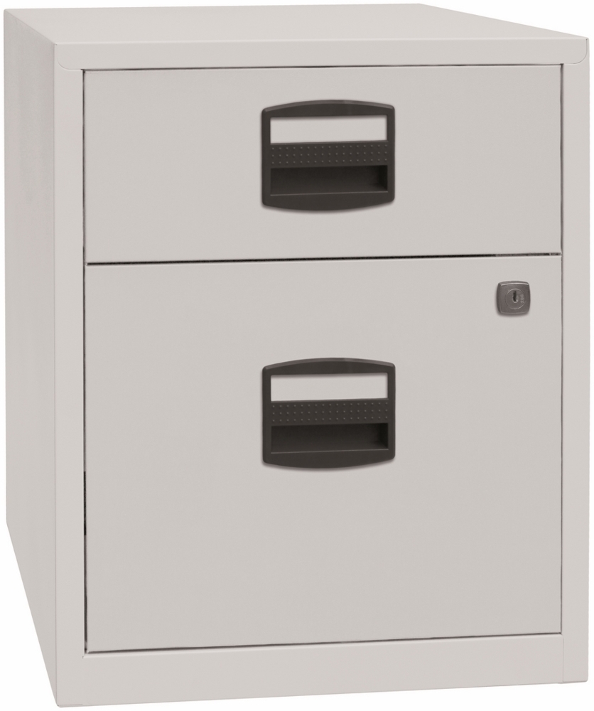 Bisley Home Beistellschrank auf Rollen mit Schloss aus Stahlblech, 1 Universal-Schublade + 1 Hängeregistratur-Schub einbahnig abschließbar - für Hängemappen & Büromaterial - Farbe: lichtgrau, PFAM1S1F-645 Bild 1