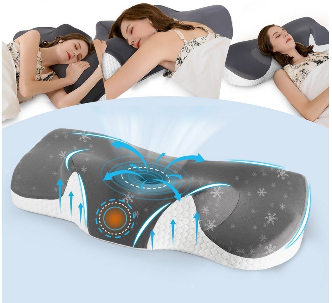 Esun Kopfkissen Orthopädisches Kissen, Kopfkissen Nackenschmerzen aus Memory Foam, Füllung: Rückstellschaum, Seitenschlafer, Rückenschlafer, Bauchschlafer, Kissen vom OEKO-TEX® und CertiPUR Getestet, Kopfkissen für Seiten Rücken Bauchschläfer (65.8 x 3... Bild 1