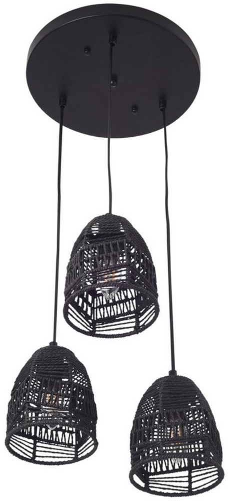 lux. pro 'Andover' Hängeleuchte, Metall+Rattan Schwarz, 15 x 13 x 131 cm Bild 1