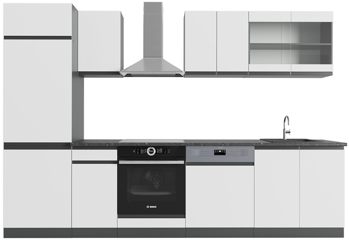 Küchenzeile R-Line Weiß/Anthrazit 300 cm J-Shape, AP Anthrazit Vicco Bild 1