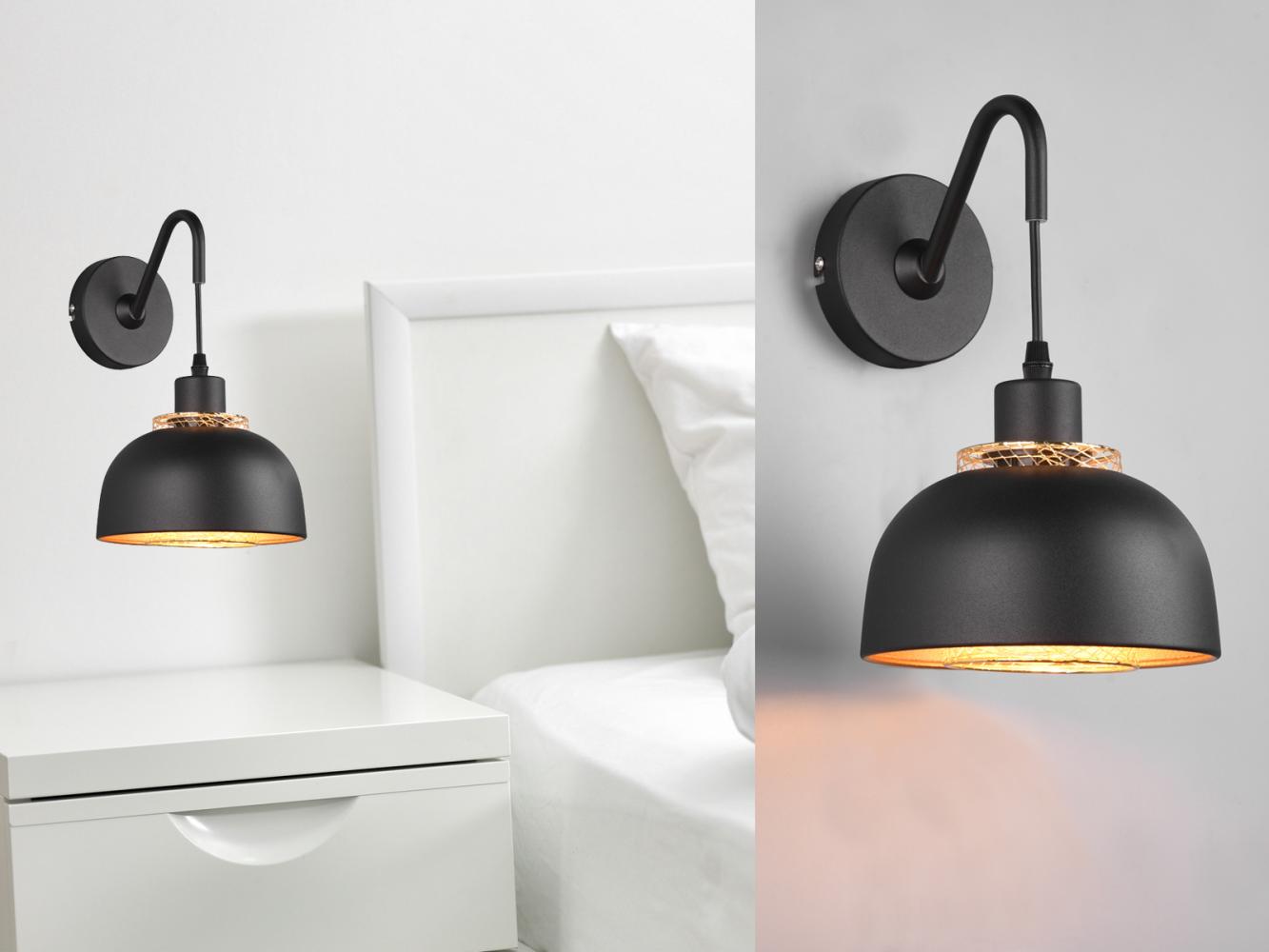 Reality Leuchten LED Wandleuchte, Leuchtmittel stufenweise über Schalter dimmbar, LED wechselbar, warmweiß, innen, Industrie-design mit Stecker Nachttischlampe Wand, Schwarz Gold Bild 1