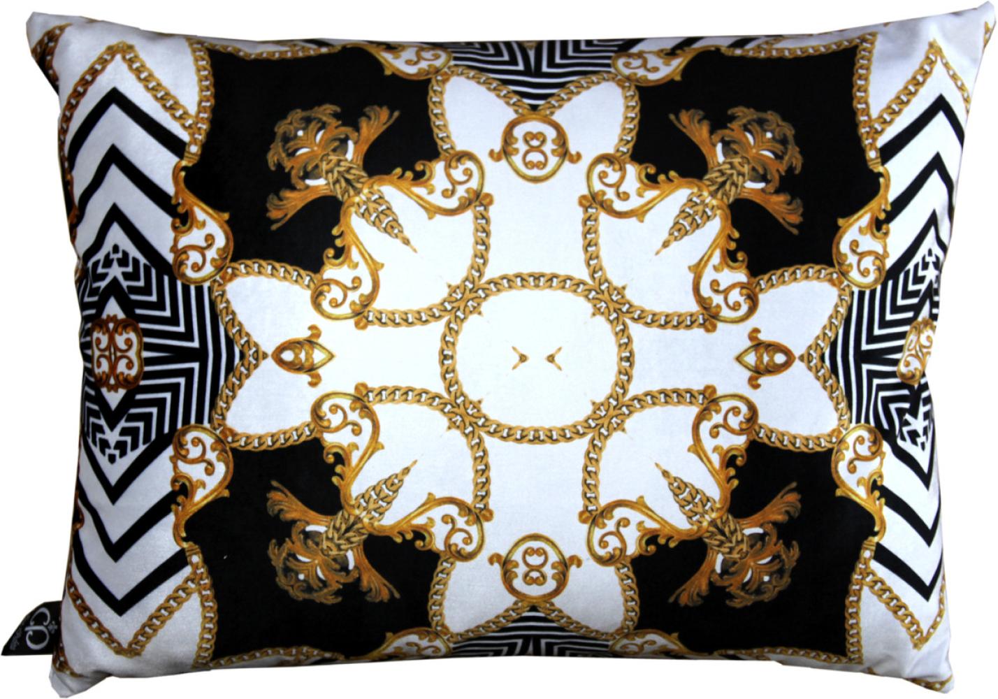 Casa Padrino Luxus Barock Kissen Paris Schwarz / Weiß / Gold 35 x 55 cm - Feinster Samtstoff - Wohnzimmer Deko Accessoires Bild 1