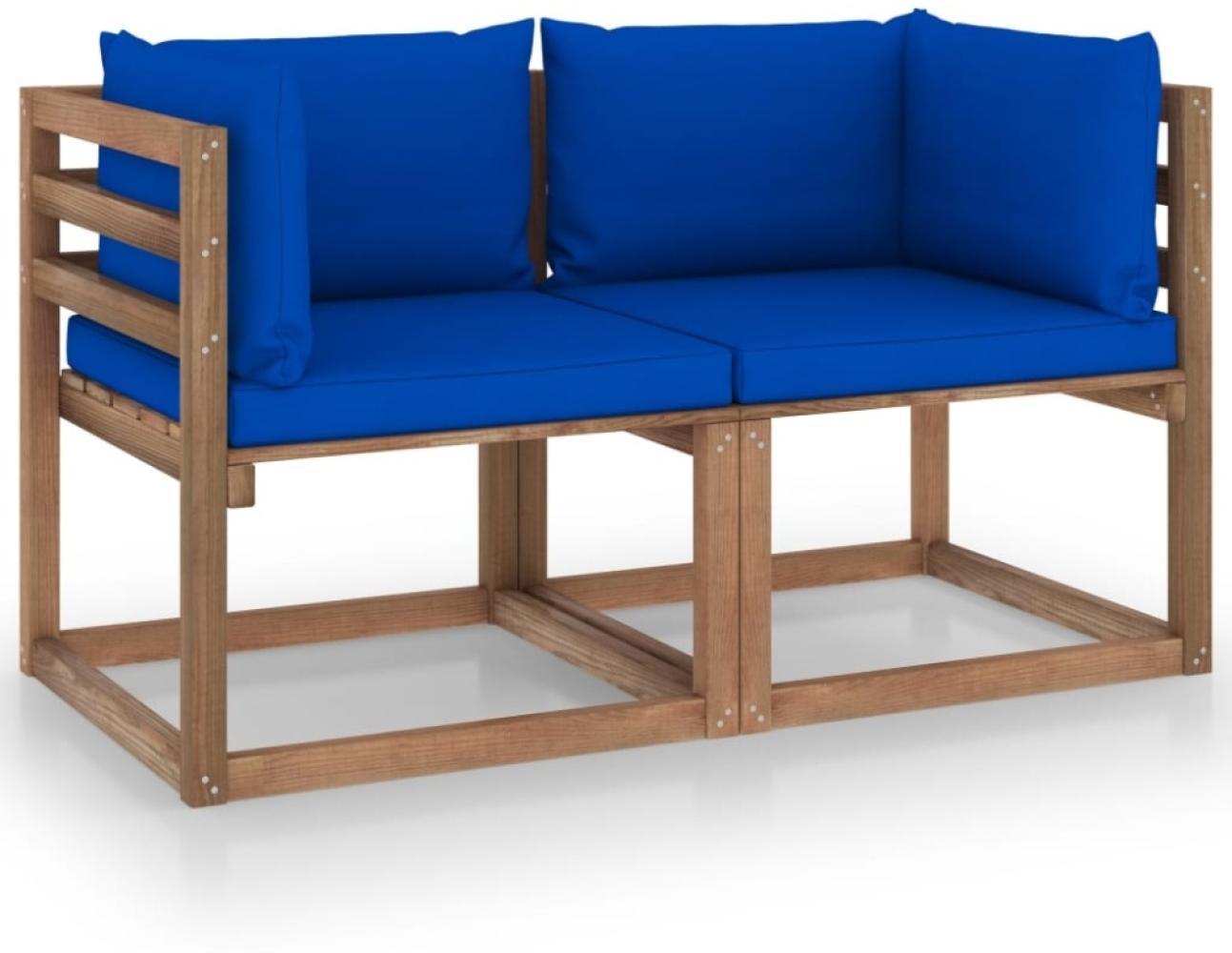 Garten-Palettensofa 2-Sitzer mit Kissen Blau Kiefernholz Bild 1