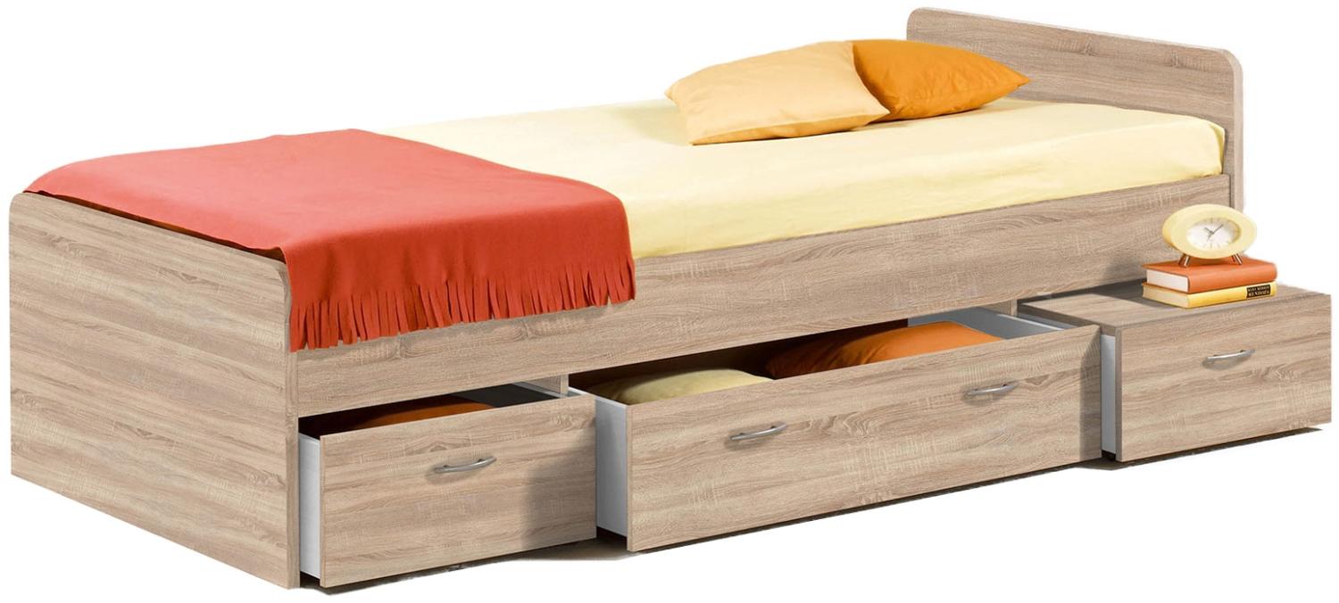 Bradford Modernes Einzelbett mit 3X Schubkästen 90 x 200 cm - Praktisches Jugendzimmer Kojenbett in Eiche Sonoma Optik - 95 x 66 x 204 cm (B/H/T) Bild 1