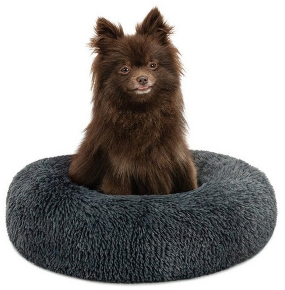 lionto Tierkissen Rundes Haustierbett in Donutform, Plüsch, dunkelgrau, mit Anti-Rutsch-Noppen, 40 cm Durchmesser Bild 1