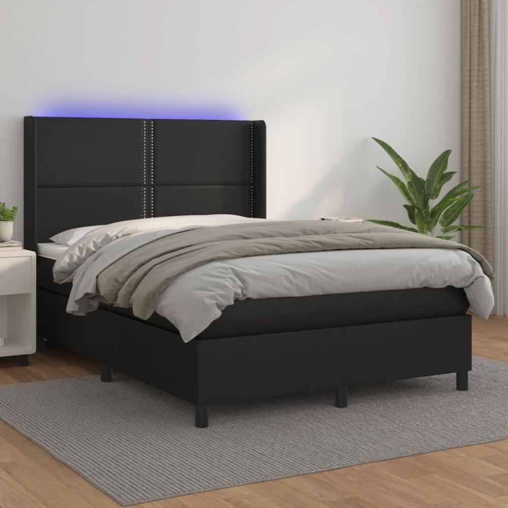 vidaXL Boxspringbett mit Matratze & LED Schwarz 140x200 cm Kunstleder 3139325 Bild 1