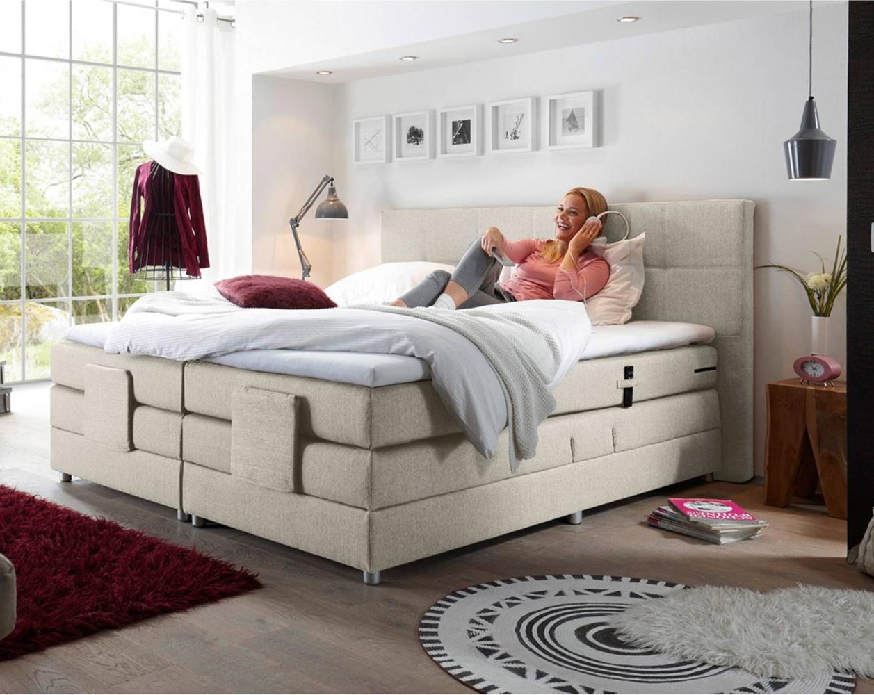 Boxspringbett 180x200 cm Manaus-09 in der modernen Farbe Ivory Creme, elektrisch verstellbar Bild 1