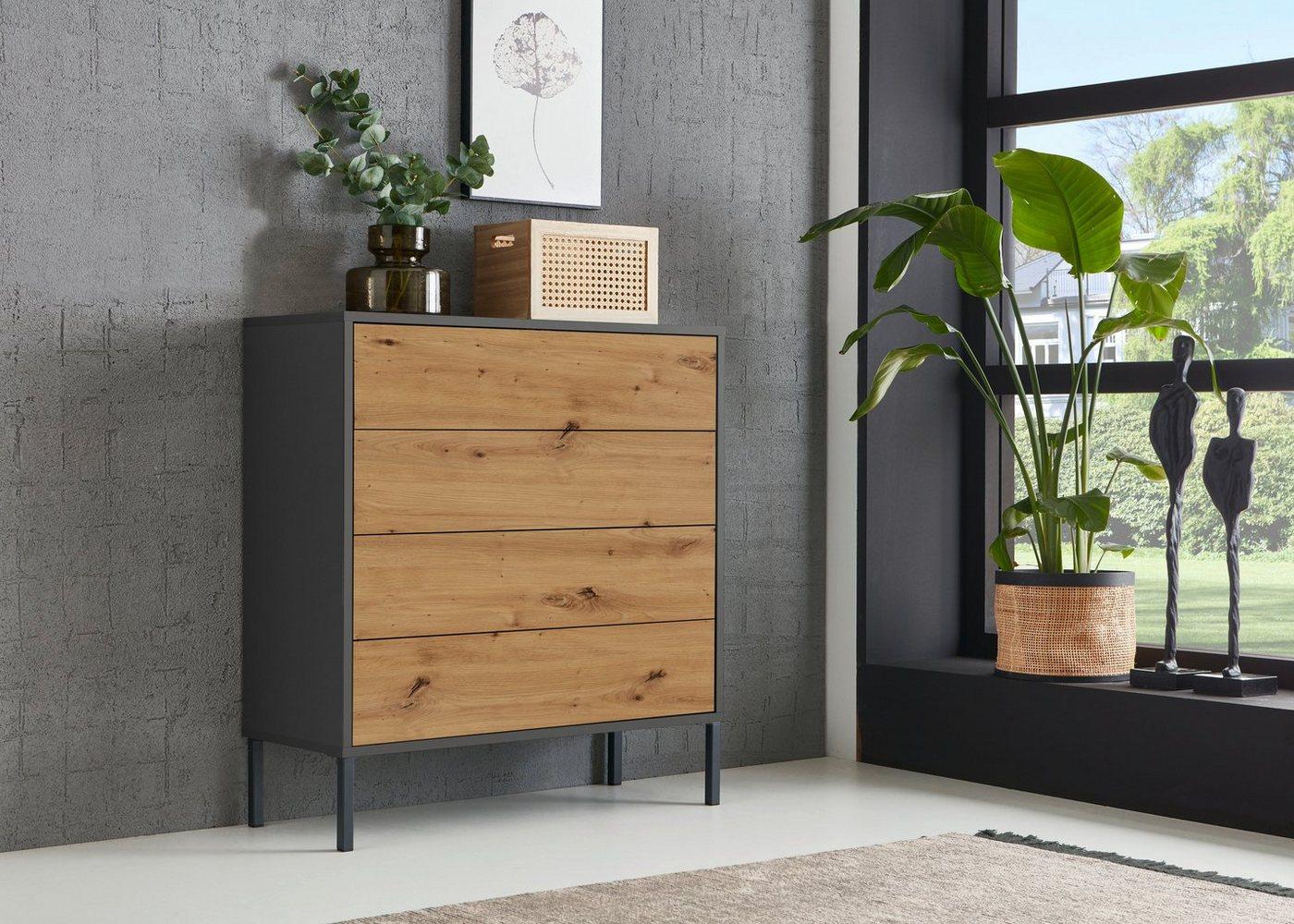 BMG Möbel Kommode Mailand 3 (Schubladenkommode Sideboard Kommode Anrichte, mit hochwertigen Metallfüßen), Push-to-Open-Funktion Bild 1