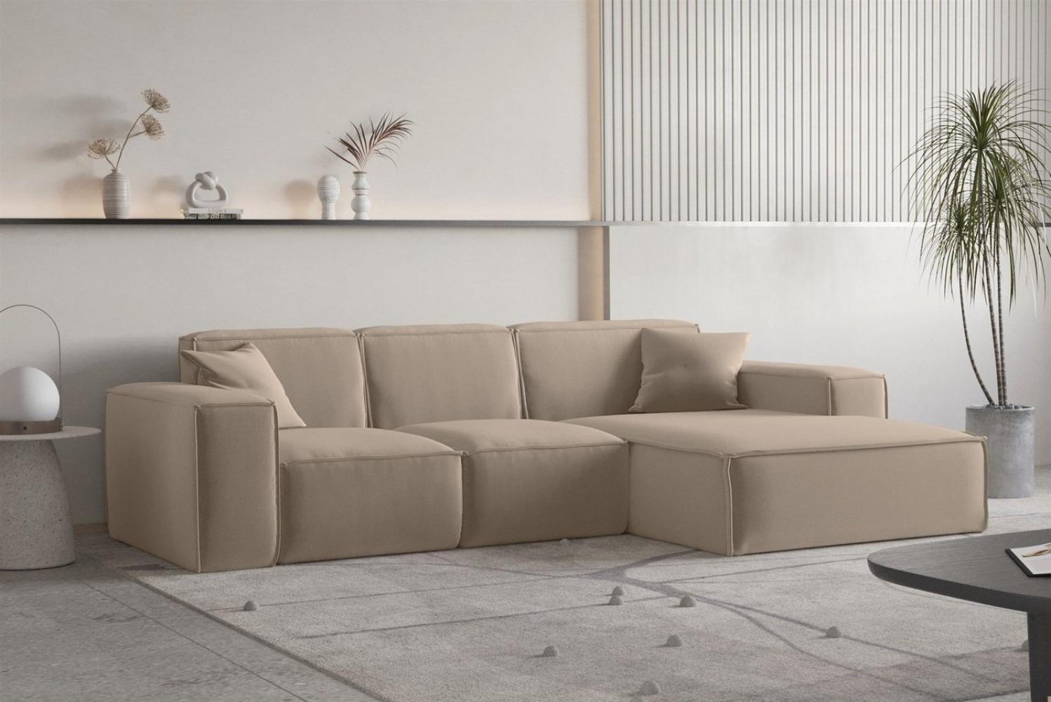 Ecksofa Designersofa CELES PREMIUM Stoff Opera Velvet Sand Ottomane Rechts Bild 1