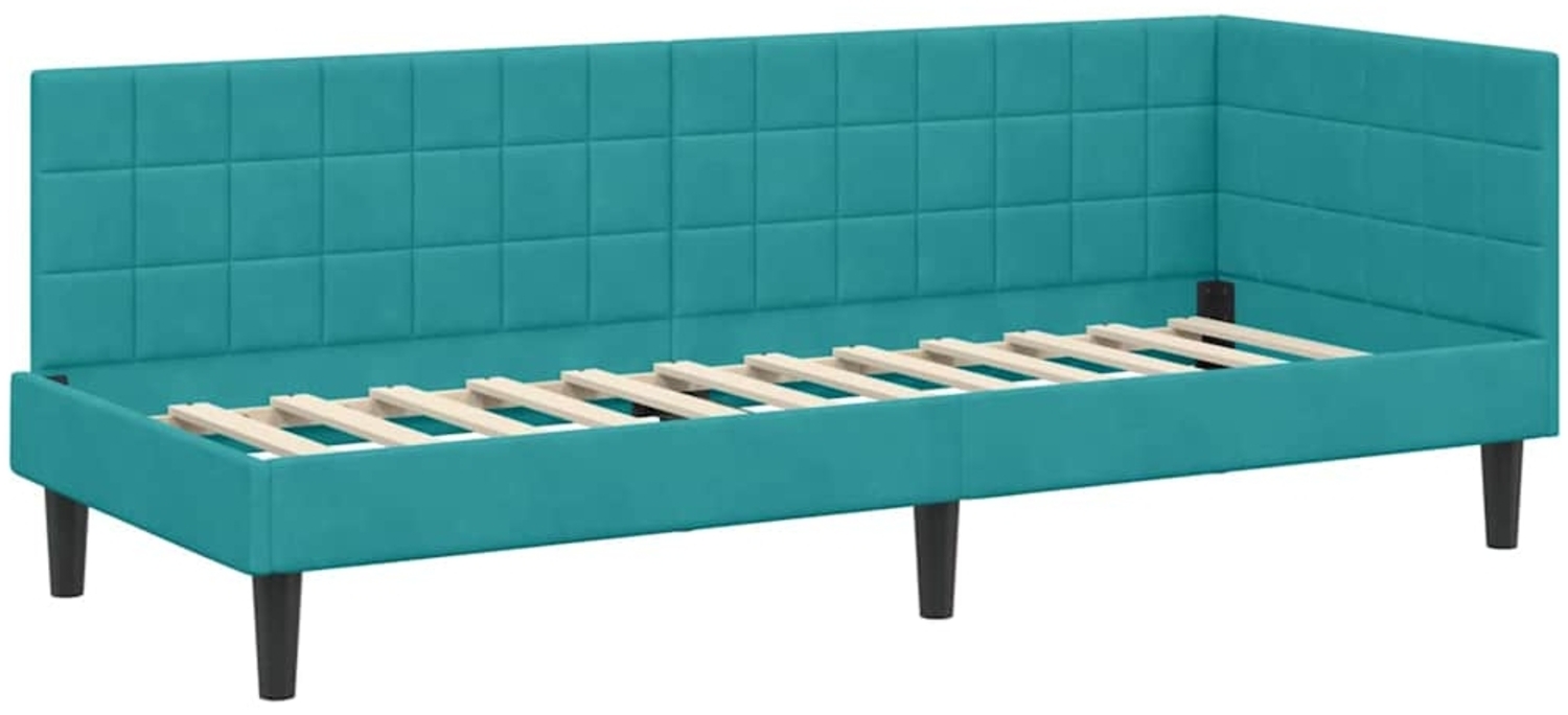 vidaXL Eckbettgestell mit Kopfteil Türkis 80 cm x 200 cm Stoff 42016416 Bild 1