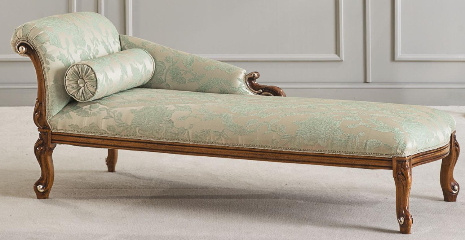 Casa Padrino Luxus Barock Chaiselongue Gold / Grün / Braun - Prunkvolle Massivholz Recamiere - Luxus Wohnzimmer Möbel im Barockstil - Luxus Qualität - Made in Italy Bild 1