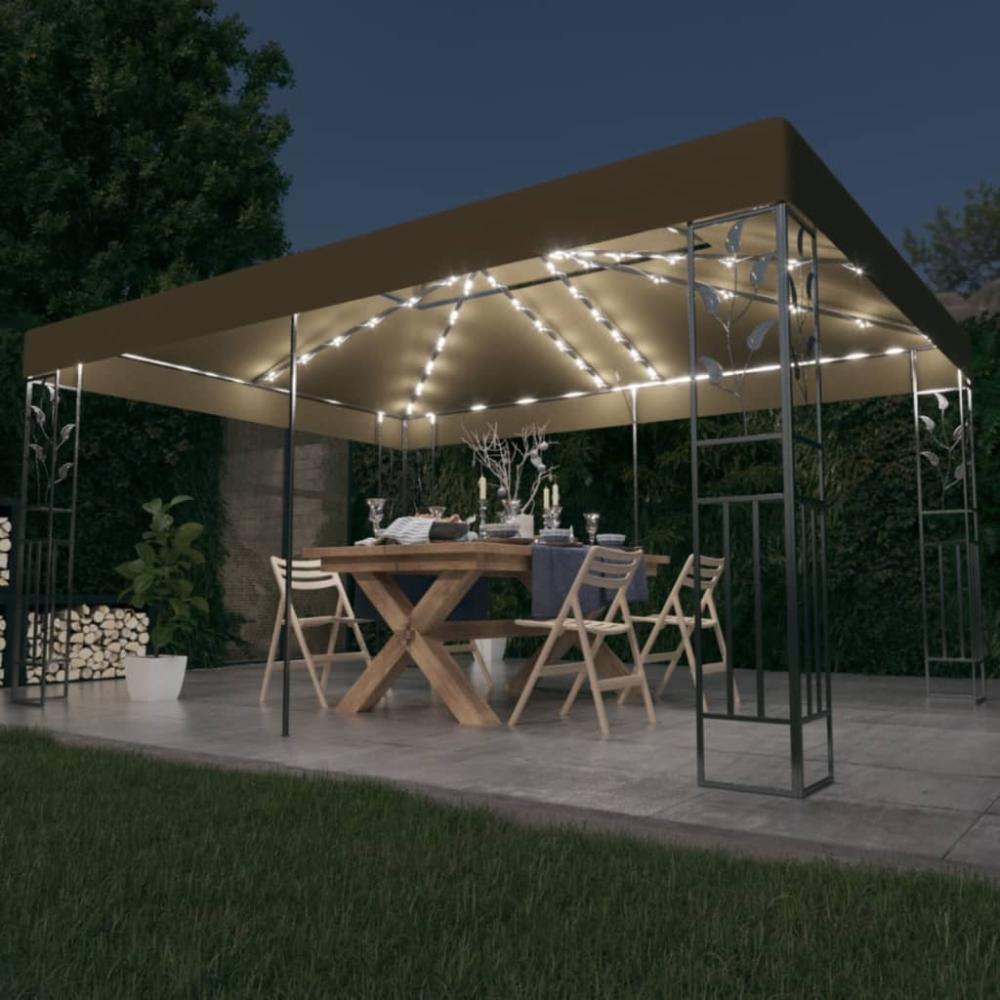 vidaXL Pavillon mit Doppeldach & LED-Lichterkette 3x4 m Taupe 3070313 Bild 1