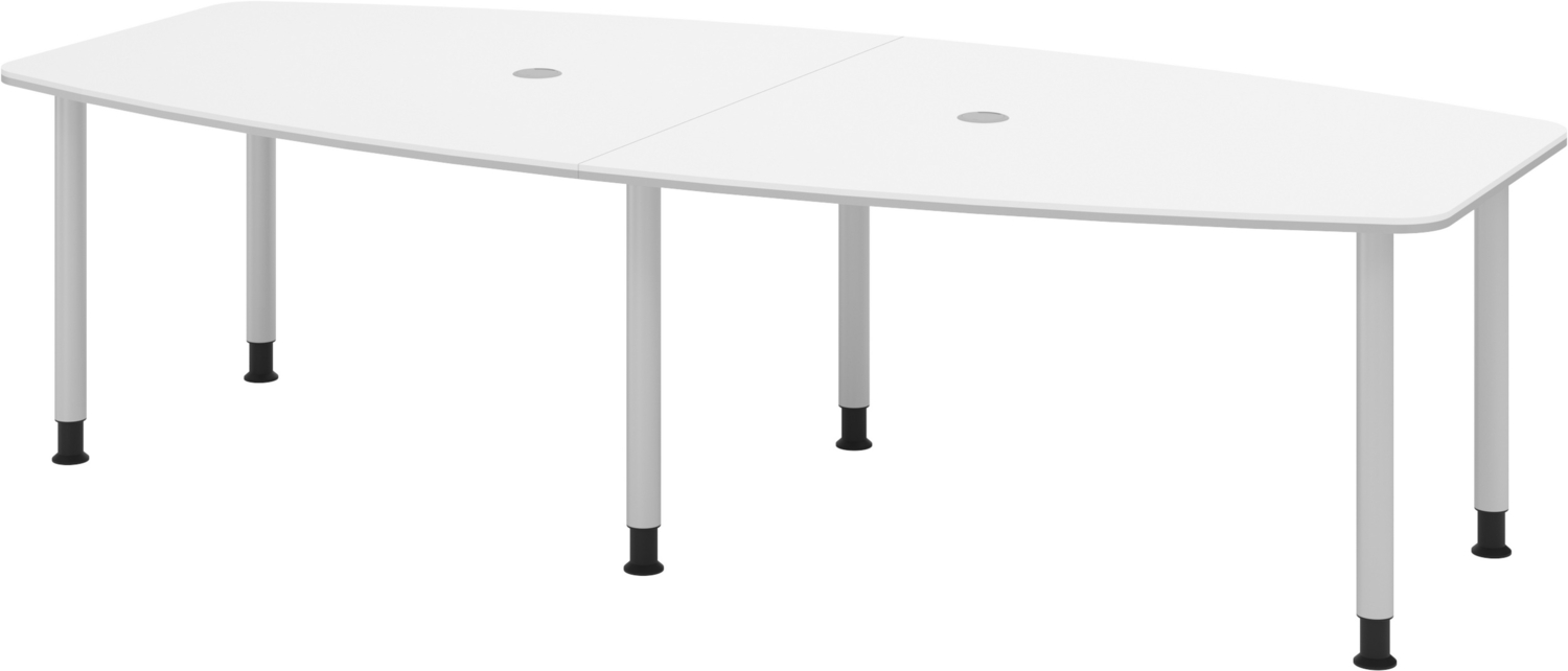 bümö Konferenztisch oval 280x130 cm großer Besprechungstisch in weiß, Besprechungstisch mit Gestell in silber, Meetingtisch für 10 Personen, XXL-Tisch für Besprechungsraum & Meeting, KT28C-W-S Bild 1