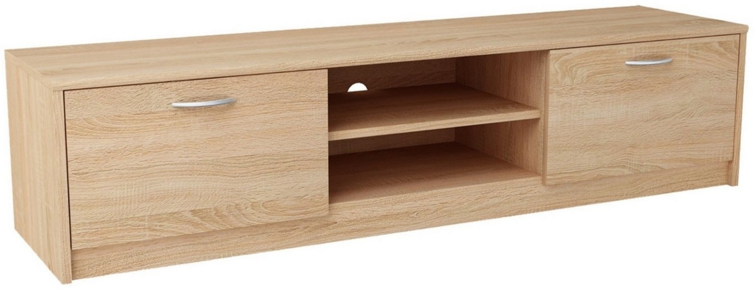 Home Collective TV-Schrank 160cm breit Lowboard mit matter Oberfläche Fernsehtisch (abgerundete Kante und Metall-Rollschienen Fernsehkommode) mit 2 Türen und 2 Regalen, aus laminiertem Board sonoma Bild 1