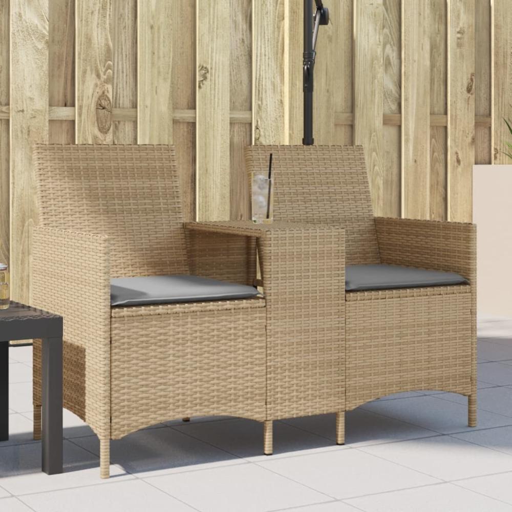 vidaXL Gartensofa 2-Sitzer mit Tisch und Kissen Beige Poly Rattan 4003887 Bild 1