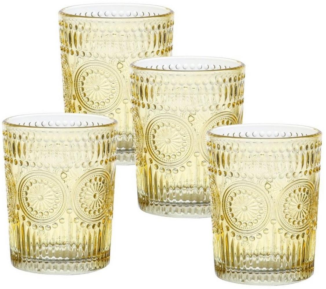 Trinkgläser Vintage - Glas - 280ml - H: 10cm - mit Muster - gelb - 4er Set Bild 1