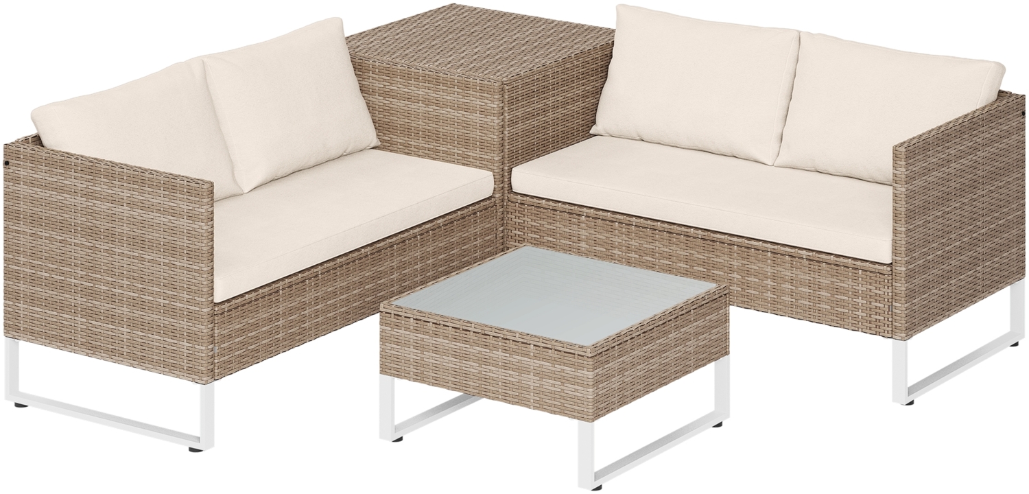 STEELSØN 'Alniyat' Polyrattan-Metall Sitzgruppe, 2 Sofa, Tisch, Aufbewahrungsbox, beige Bild 1