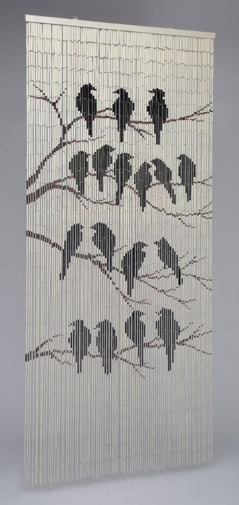 CONACORD Türvorhang Decona Birds Dekovorhang weiß, Ösen, halbtransparent, 90 x 200 cm, Bambus - blickdicht dank hoher Stranganzahl Bild 1