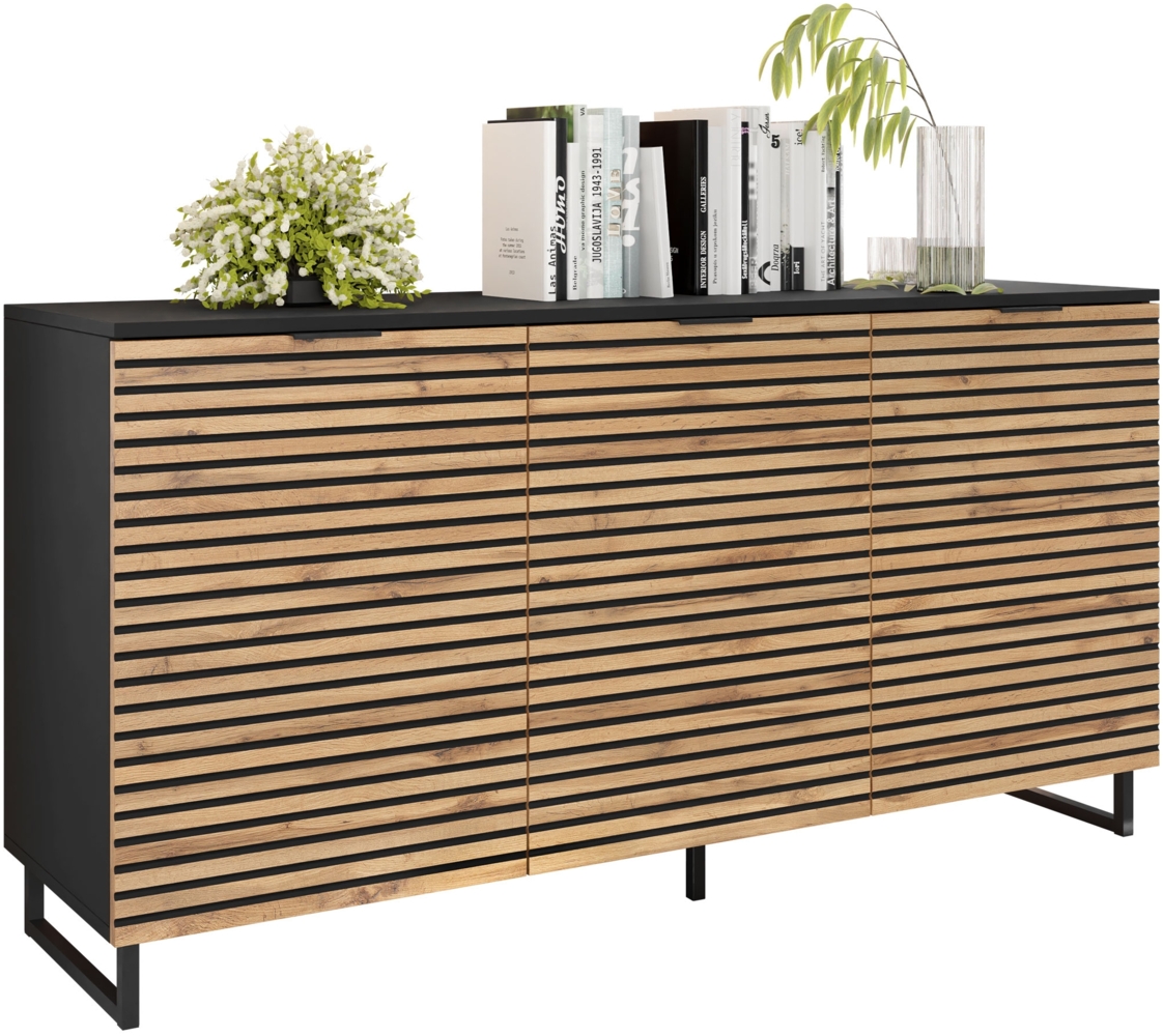 Mirjan24 'Tranai' Sideboard, Laminatplatte Schwarz Graphit / Wotan Eiche, 76 x 40 x 150 cm Bild 1