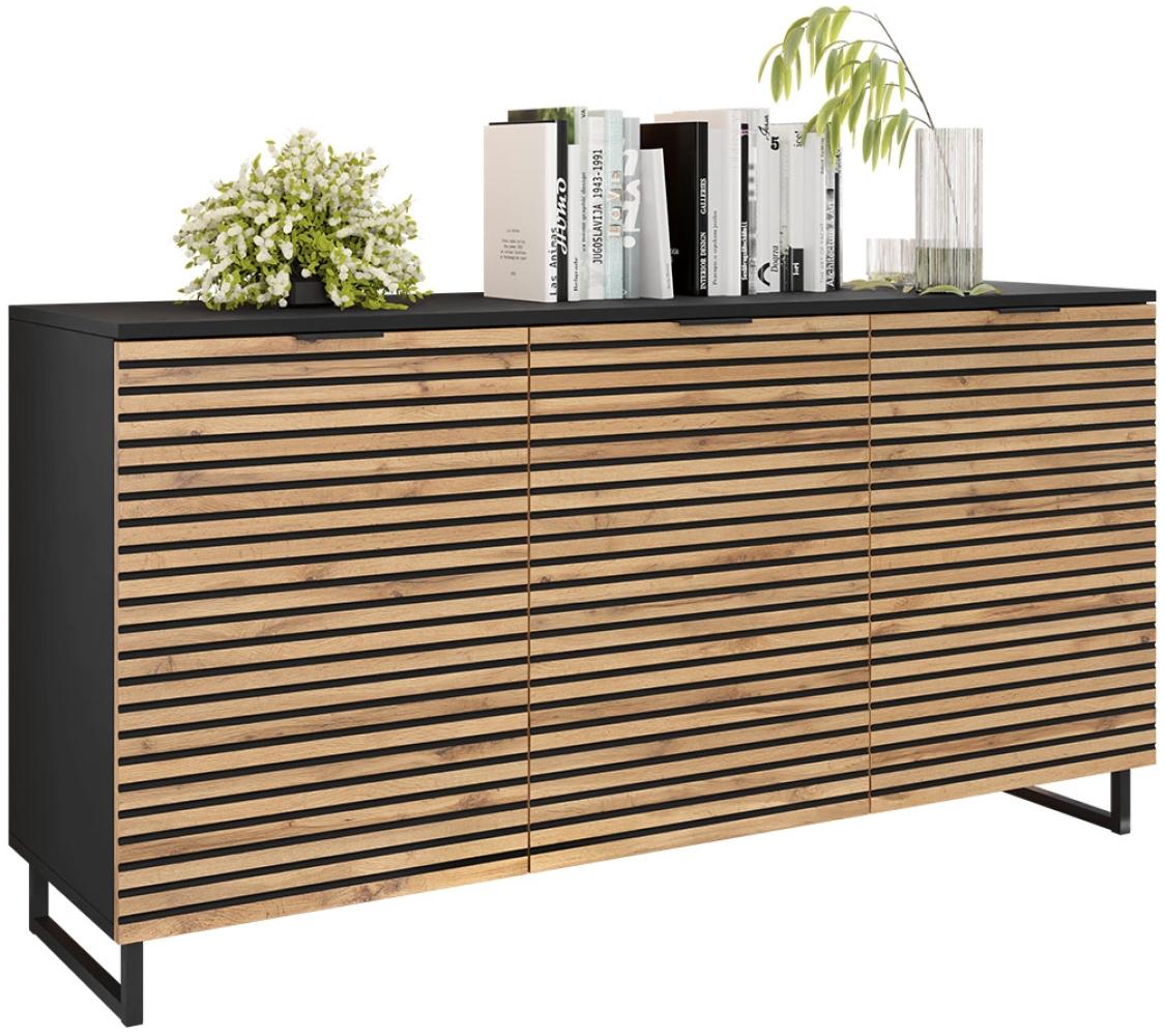 Mirjan24 'Tranai' Sideboard, Laminatplatte Schwarz Graphit / Wotan Eiche, 76 x 40 x 150 cm Bild 1