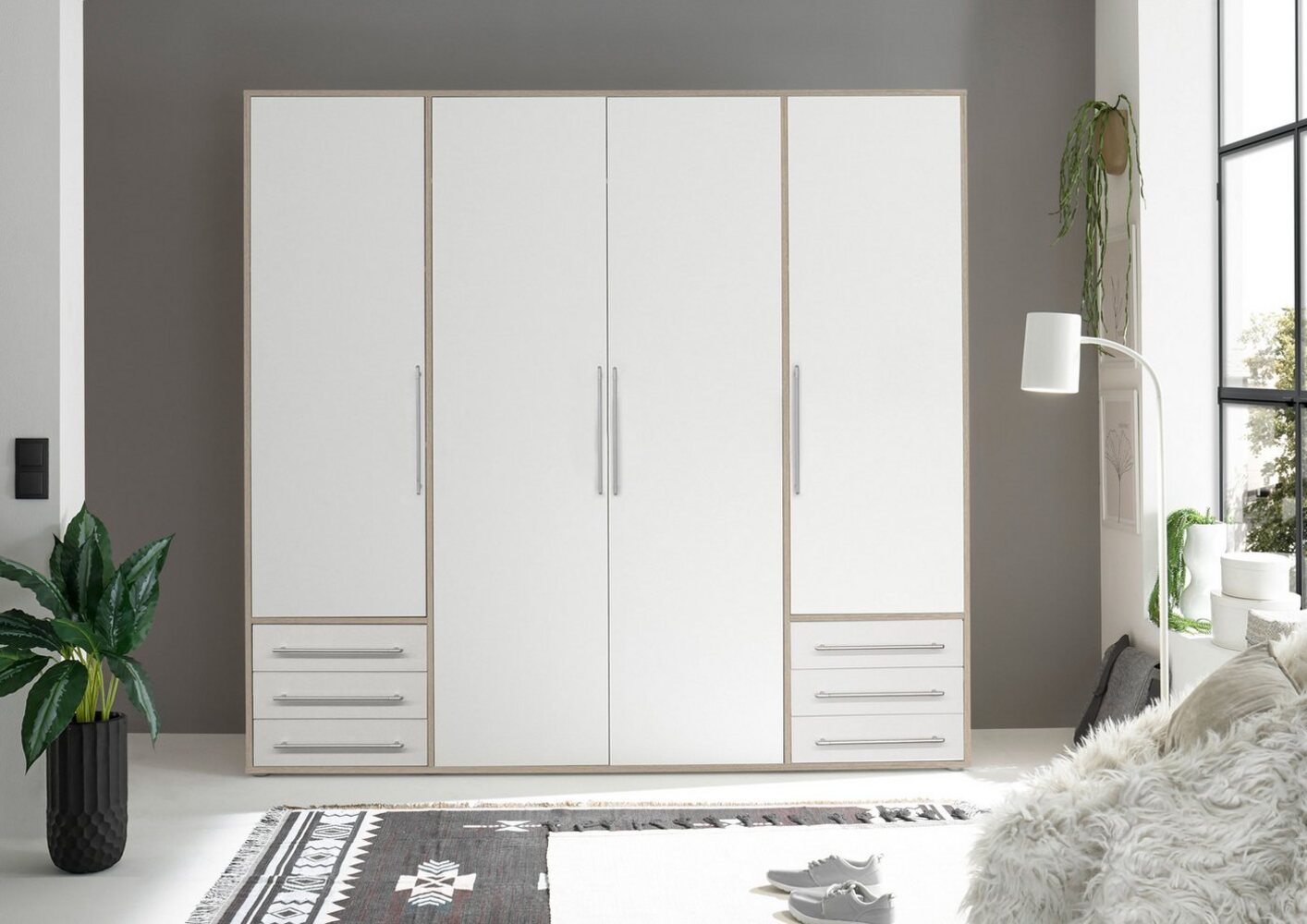 Stella Trading Schlafzimmerschrank, Holzwerkstoff, Weiß Eiche San Remo, Breite 206 cm Bild 1