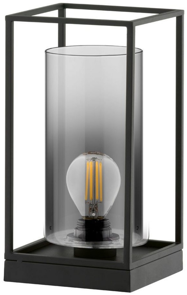 FISCHER & HONSEL LED Nachttischlampe, Dimmfunktion, LED wechselbar, Warmweiß, moderne Tisch-Laterne 16x16cm klein, Lampenschirm Zylinder Rauch-Glas Bild 1