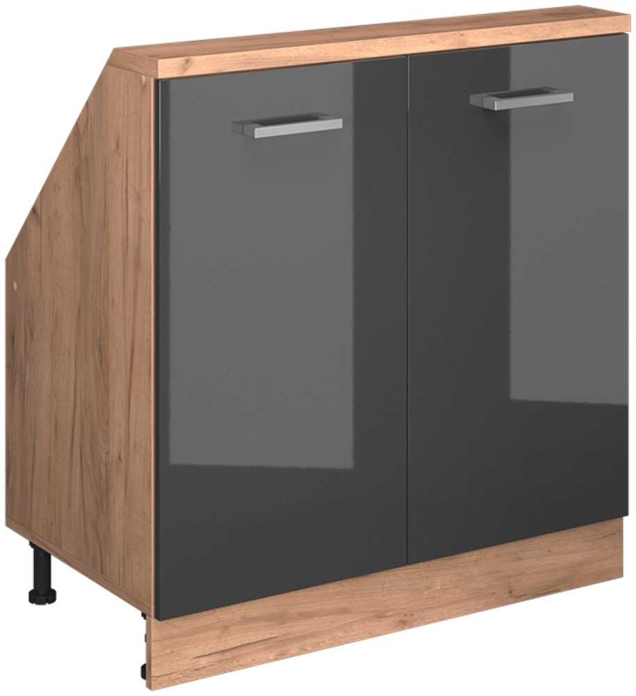 Küchenschrank für Dachschrägen R-Line Anthrazit Hochglanz 80 cm mit 2 Türen Vicco Bild 1