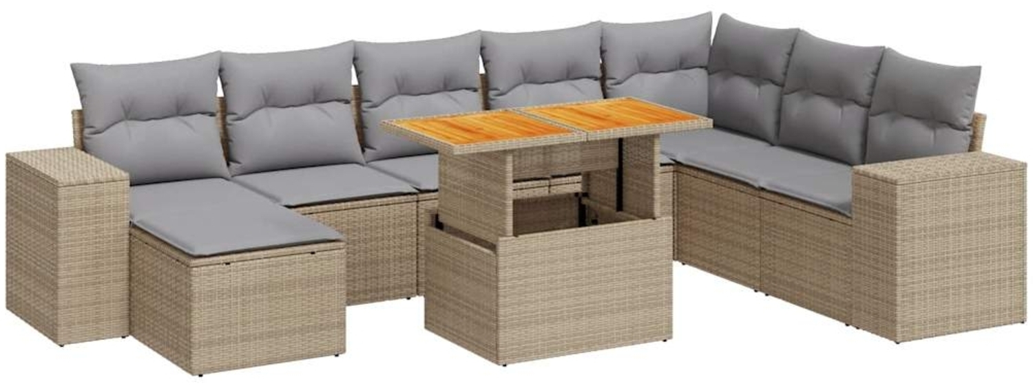 vidaXL 9-tlg. Garten-Sofagarnitur mit Kissen Grau Poly Rattan Akazie 3327413 Bild 1