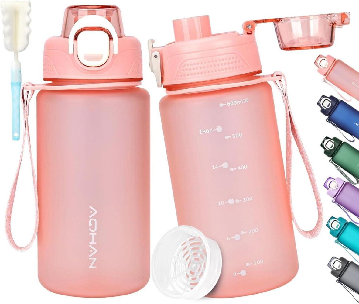 AOHAN Trinkflasche 600ml BPA Frei Sport Kohlensäure Auslaufsicher Pink Bild 1