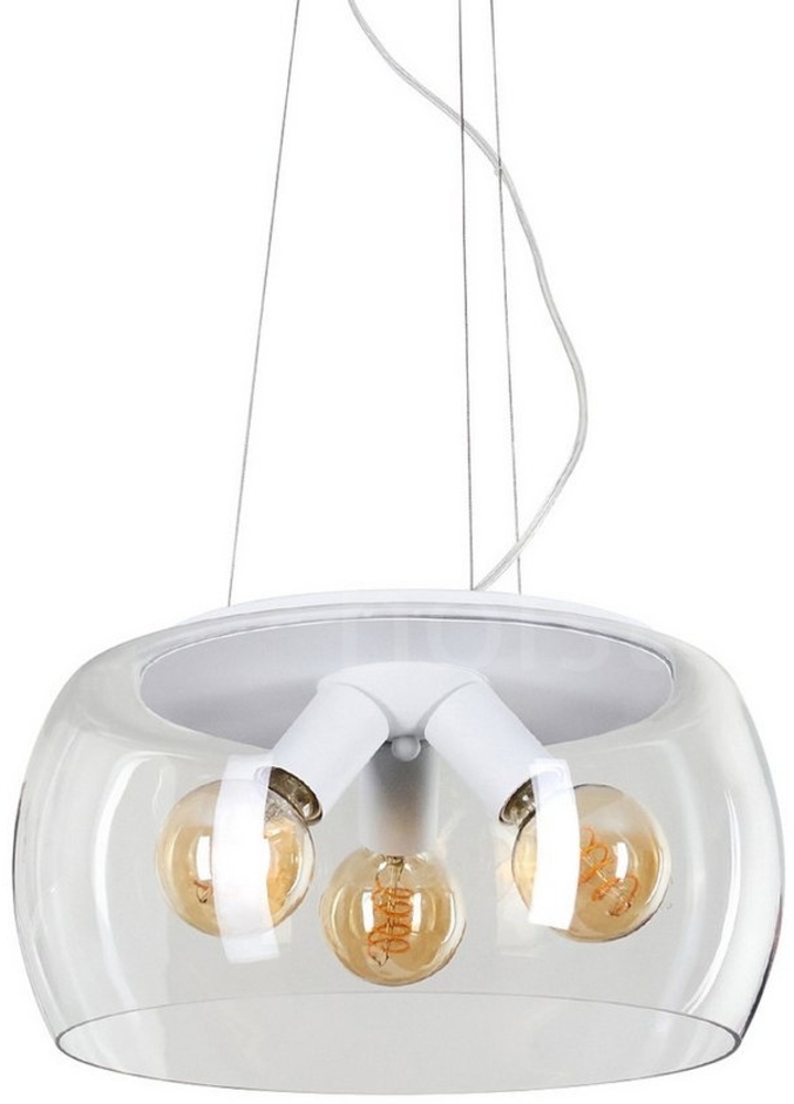 hofstein Hängeleuchte »Tiago« runde Pendellampe aus Metall in weiß, ohne Leuchtmittel, Retro Look, mit transparenten Glasschirmen, 3xE27, Höhe max. 150cm Bild 1