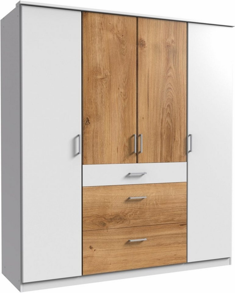 Wimex Kleiderschrank/ Drehtürenschrank Click, 4 Türen, 3 Schubladen, (B/H/T) 180 x 199 x 58 cm, Weiß/ Absetzung Plankeneiche Bild 1