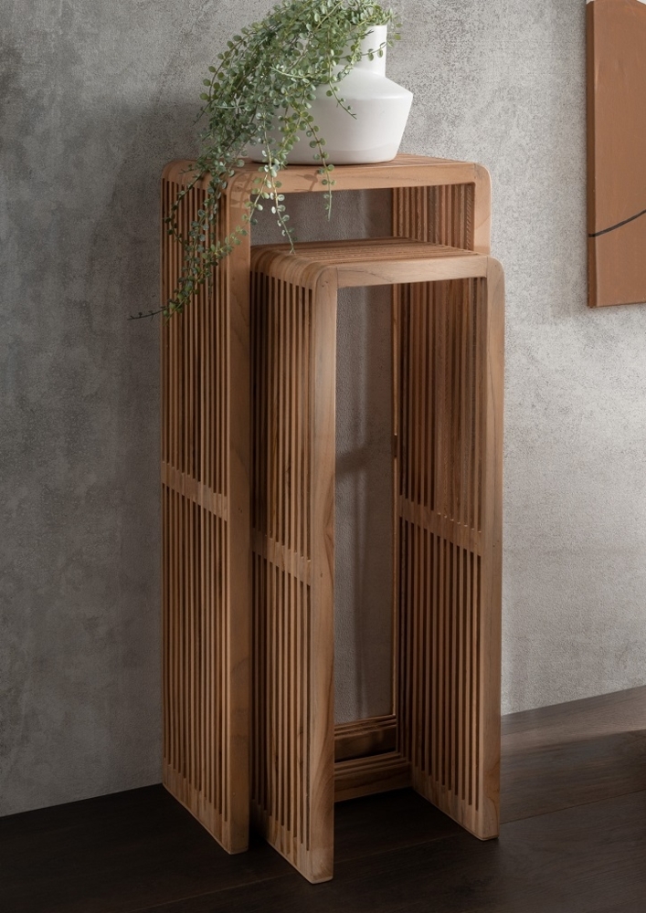 Blumensäule 2er-Set "Woody" recyceltes Teakholz Bild 1