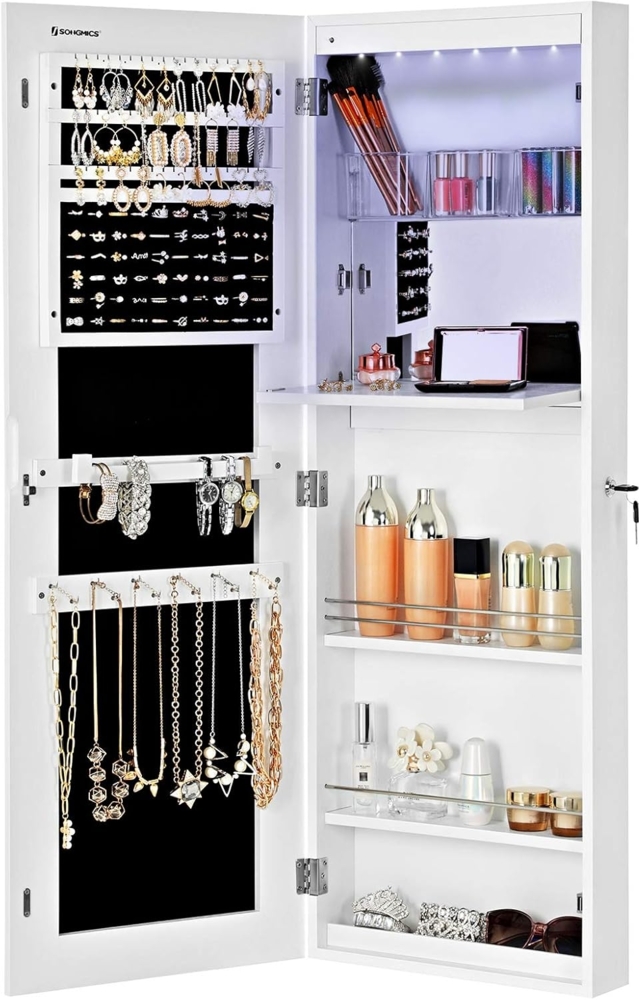 Songmics 'JBC63WV1' Schmuckschrank mit Innenspiegel, abschließbar, MDF, Weiß, 37 x 108 x 10 cm Bild 1