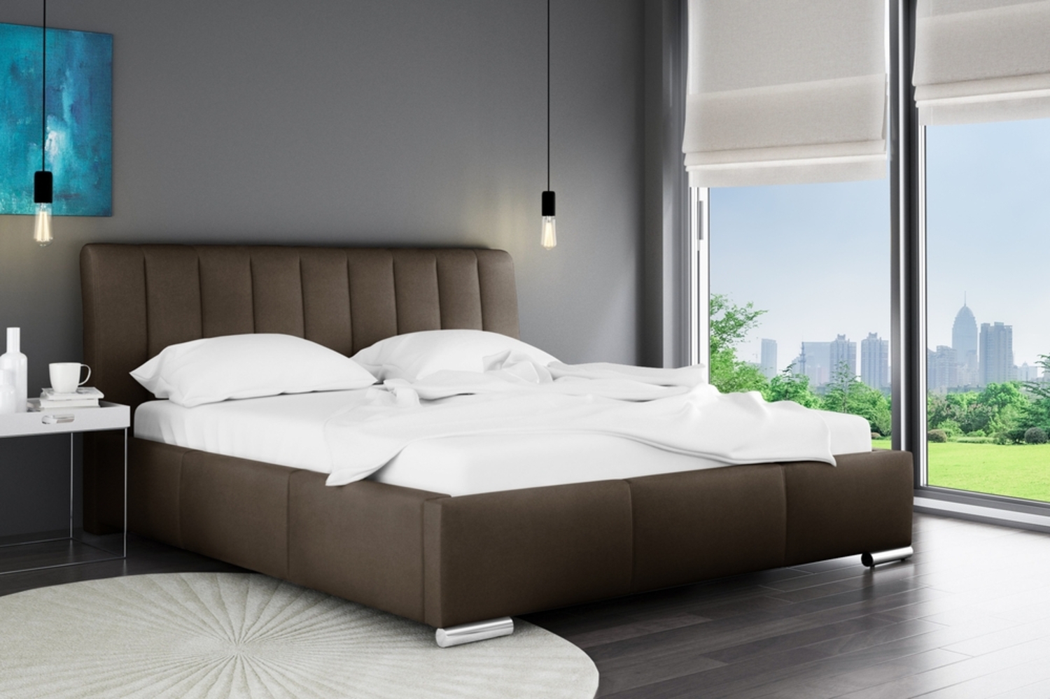 99rooms Gonzalo Polsterbett Velours JASMINE Braun 120x200 cm mit Bettkasten Bild 1