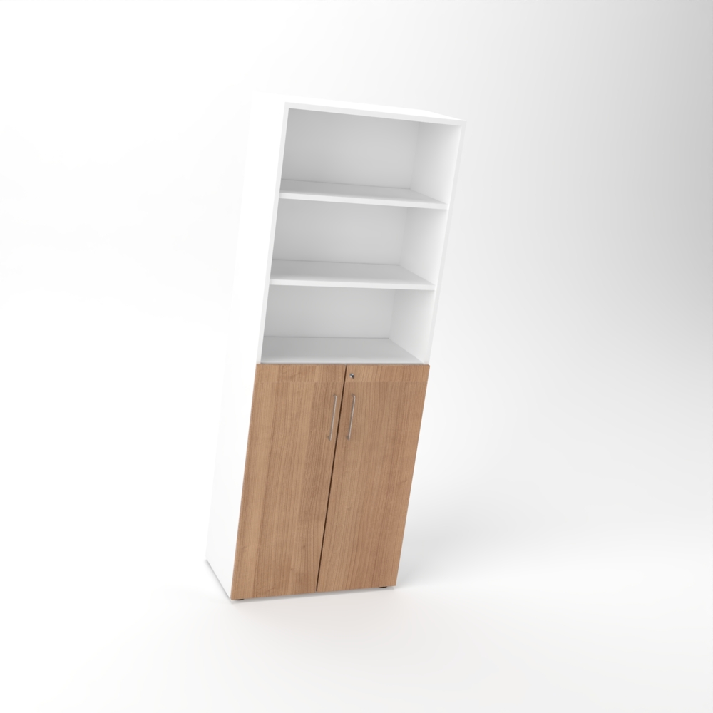 Rheinland Möbel Flügeltürenschrank Cabino 80×42×216 cm – abschließbarer Aktenschrank 3OH mit Regalaufsatz 3OH in Weiß/Nussbaum mit 110° Drehtüren & Metallgriff Bild 1