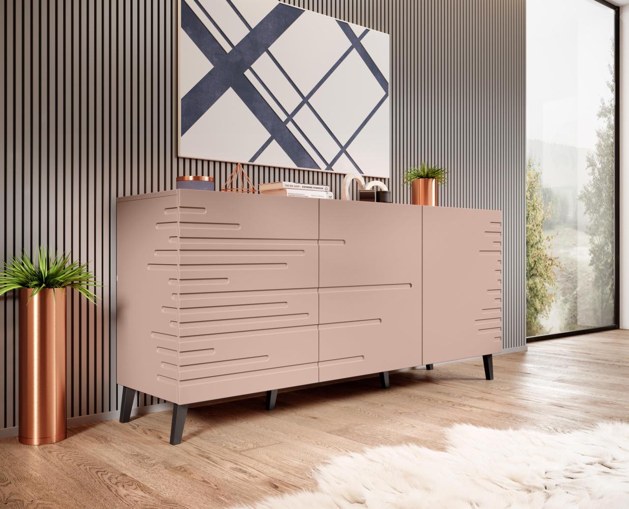 Domando Sideboard Cilento Modern Breite 155cm, modern gefräste Fronten und Seiten in Antikrosa Bild 1