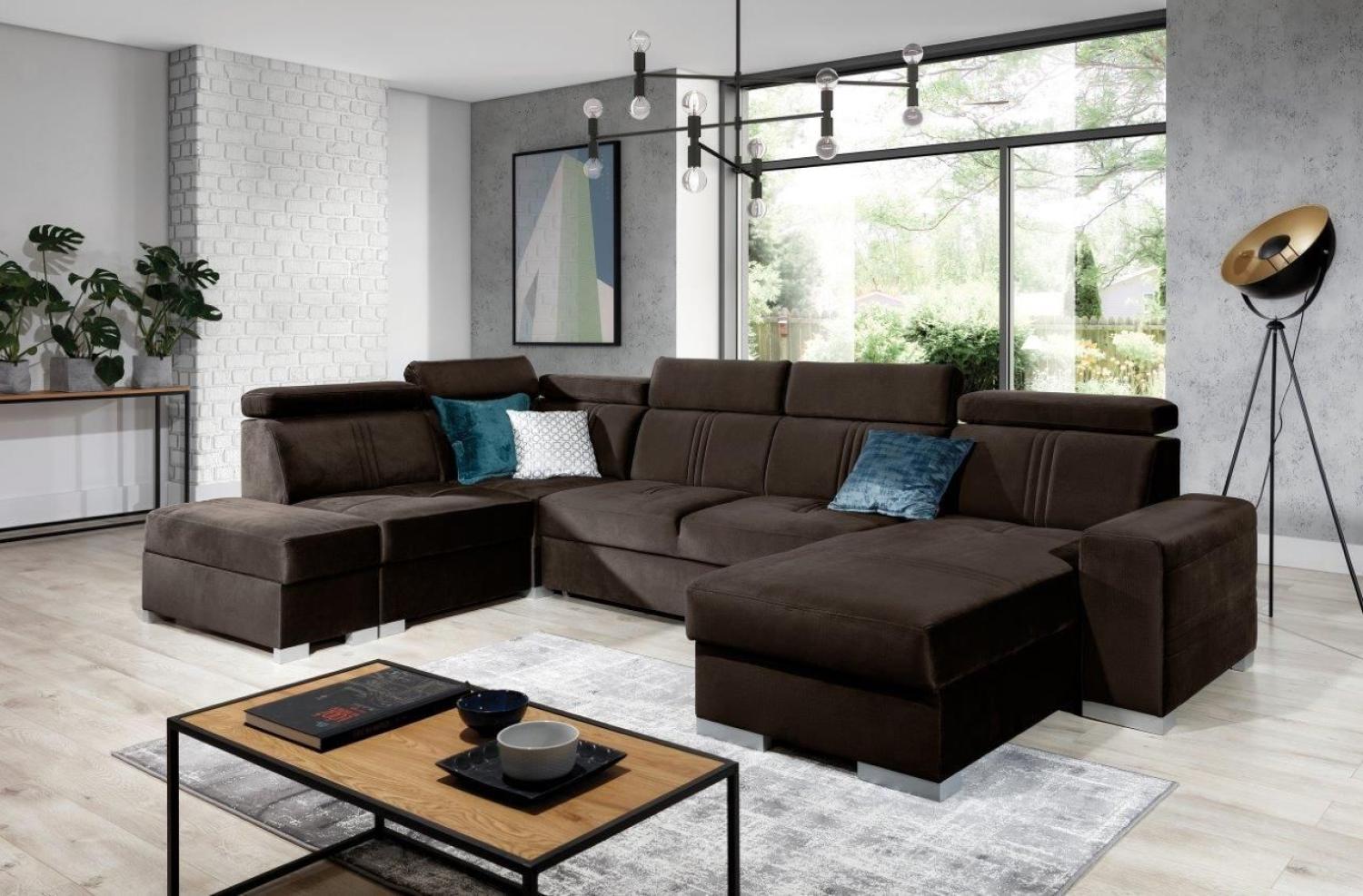 Wohnlandschaft Schlafsofa NOLAN USB in Stoff Element Dunkelbraun Ottomane Rechts Bild 1