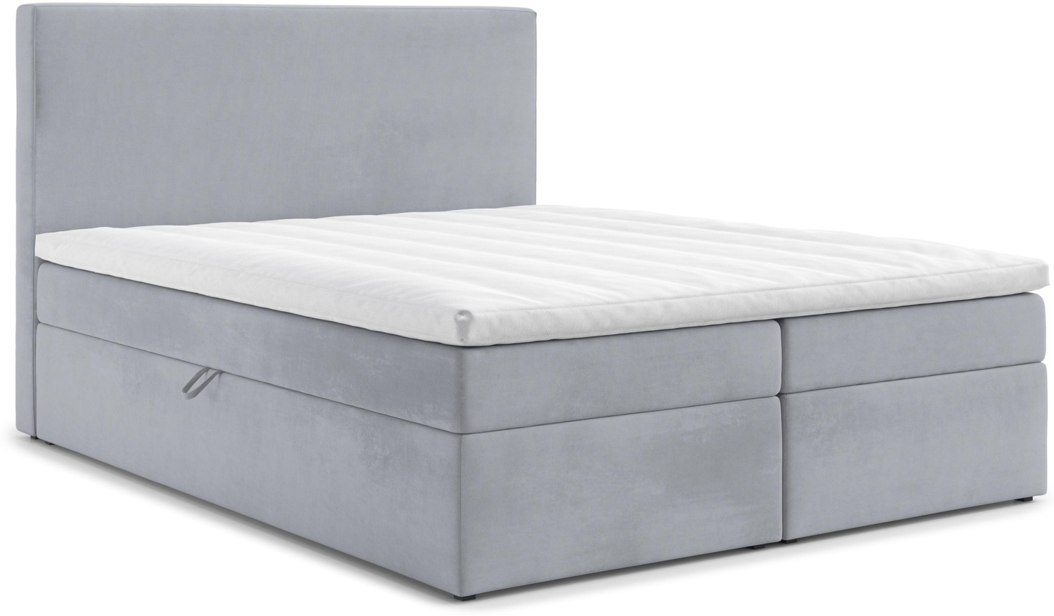 AX LIVING Boxspringbett 200x200 Kilve Hellgrau Samt Bettkasten Topper Bild 1