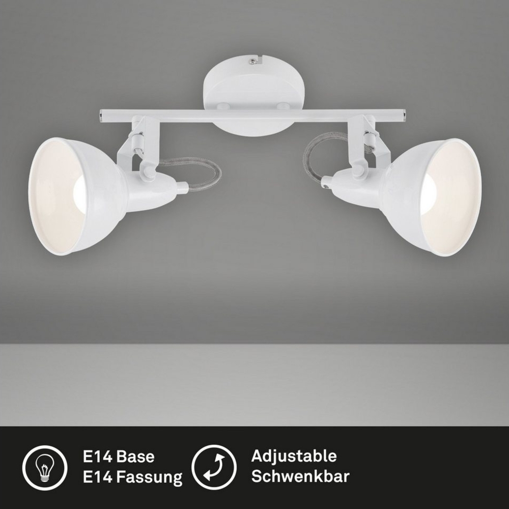 BRILONER - Deckenlampe Vintage schwenkbar, E14 Fassung, max. 40 Watt, Deckenleuchte, Lampe, Wohnzimmerlampe, Schlafzimmerlampe, Küchenlampe, Deckenstrahler, Deckenbeleuchtung, 30,4 x 10 x 18,1 cm, Weiß Bild 1