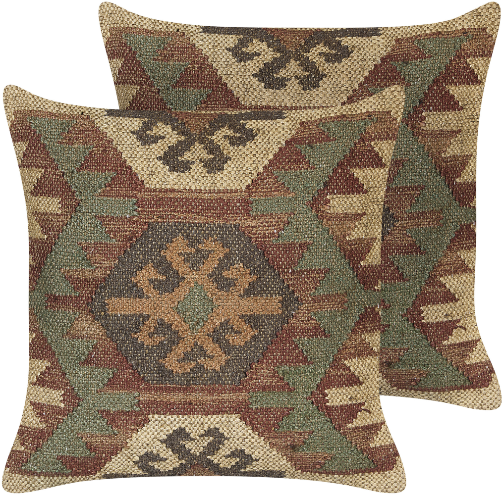 Kissen 2er Set CUMBUM Jute 45 x 45 cm Geometrisches Muster Braun Bild 1