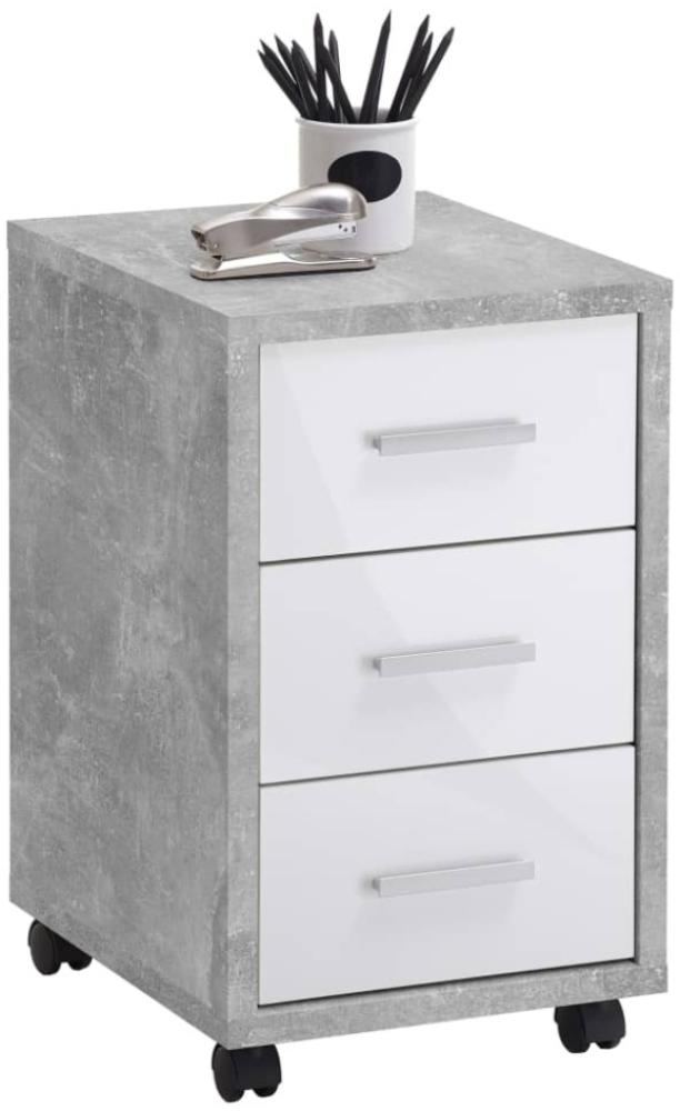 FMD Möbel - DIEGO 2 - Rollcontainer - melaminharzbeschichtete Spanplatte - Beton LA/Hgl weiß - 35 x 58,9 x 42cm Bild 1