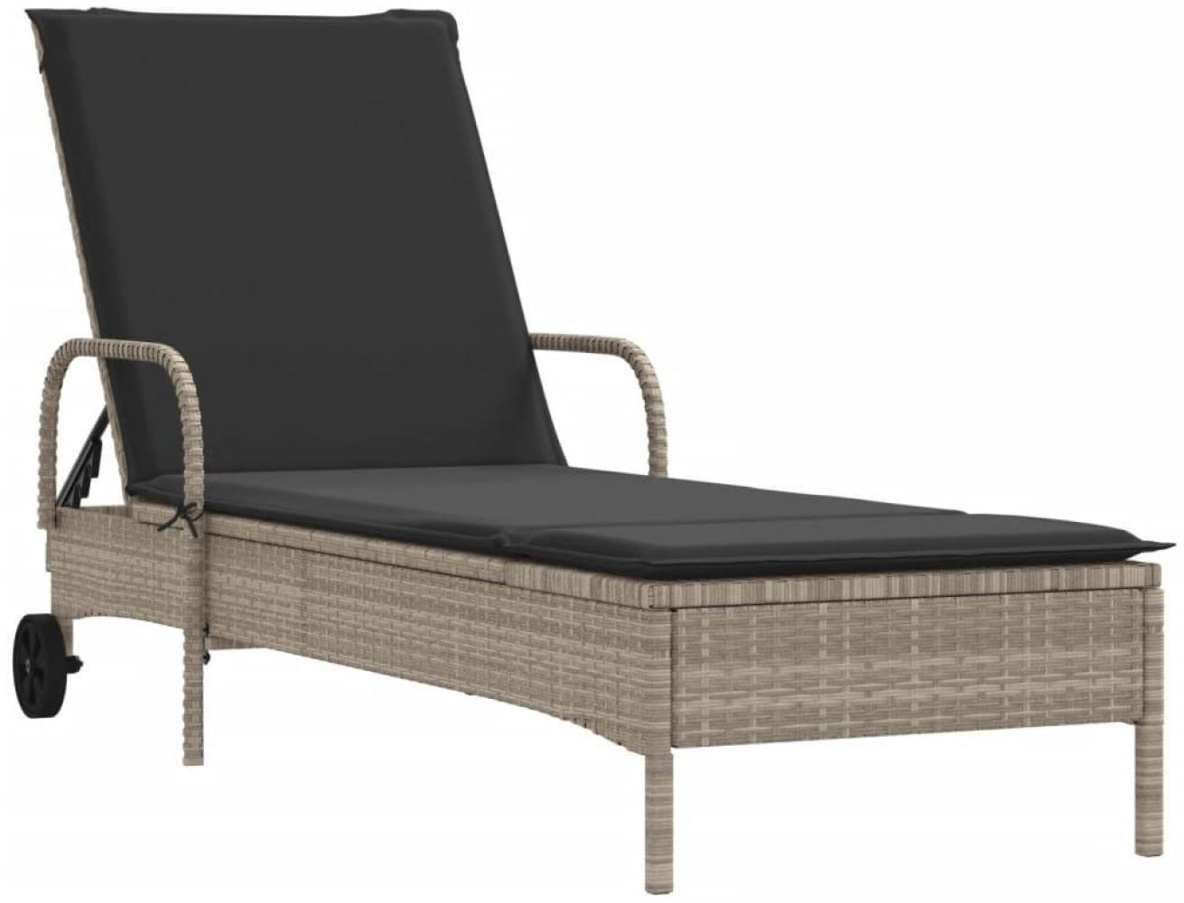 Sonnenliege mit Rollen und Auflage Hellgrau Poly Rattan 200 x 61 Bild 1