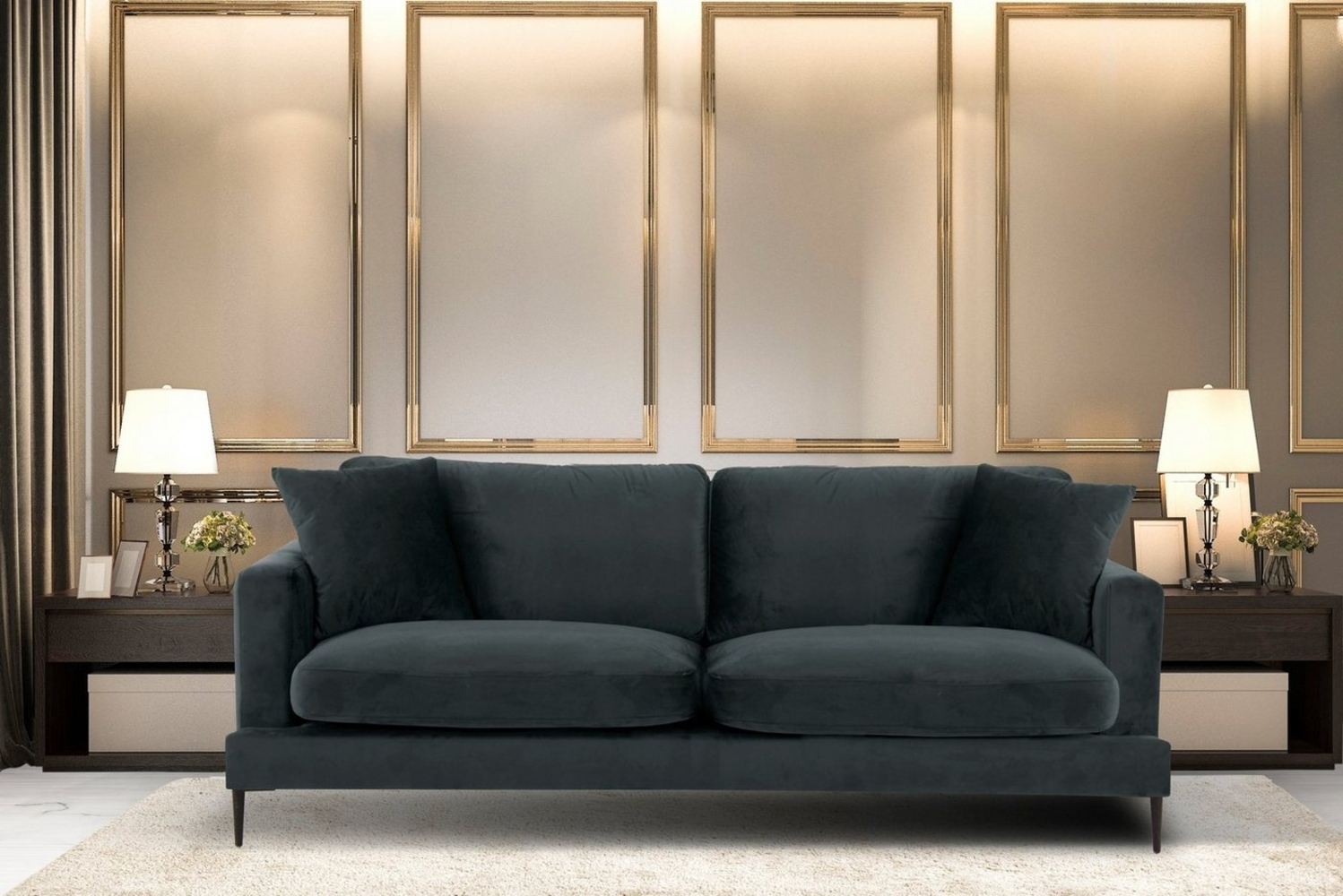 Leonique 3-Sitzer Cozy elegantes Designsofa, Maße B/T/H: 211/97/80 cm, mit losen Kissen und Metallbeinen Bild 1