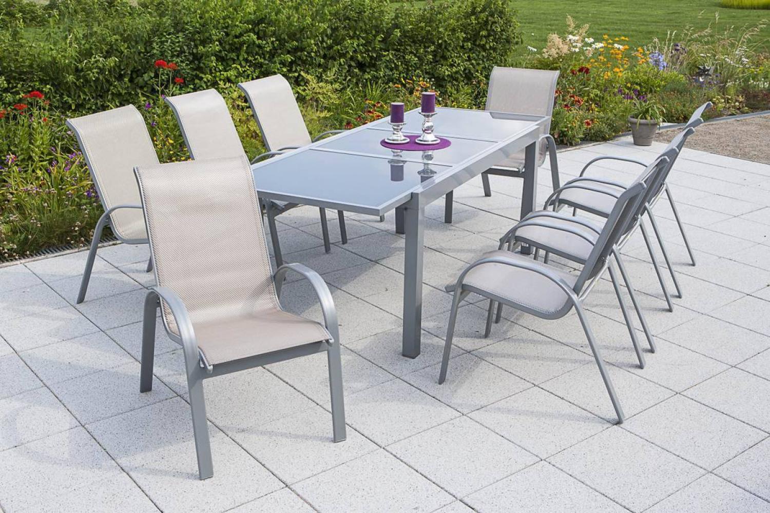 YOURSOL by Merxx Gartenmöbel Set Amalfi für 8 Personen mit Ausziehtisch, Aluminium Stapelstühle Bild 1