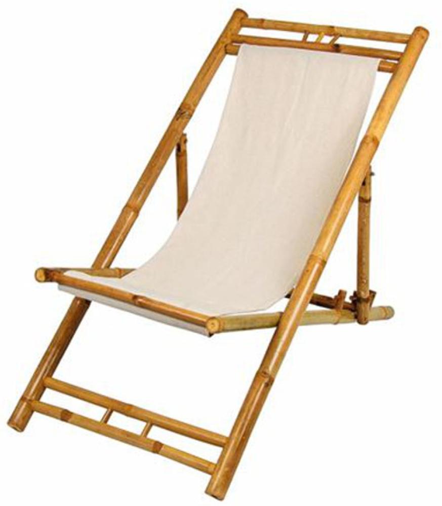 BURI Bambus Relax Liegestuhl Beige Strandstuhl Terrassenliege Gartenstuhl 60x135cm Bild 1