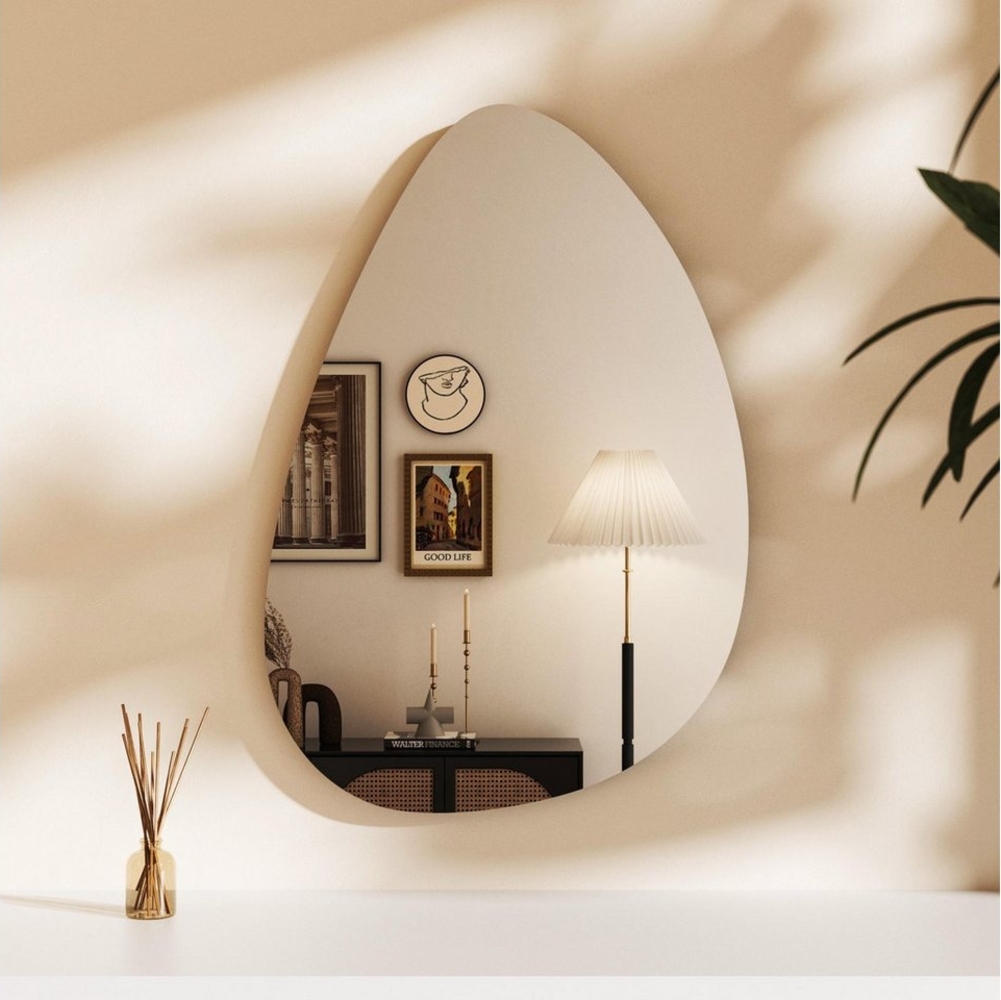 Hopibath Dekospiegel Wandspiegel Flur Asymmetrisch Spiegel Schminkspiegel Rahmenlos Modern (Badspiegel Flurspiegel Türspiegel, 1-St, Wassertropfen 65x90cm, 45x70cm), mit Metall Haken Bild 1