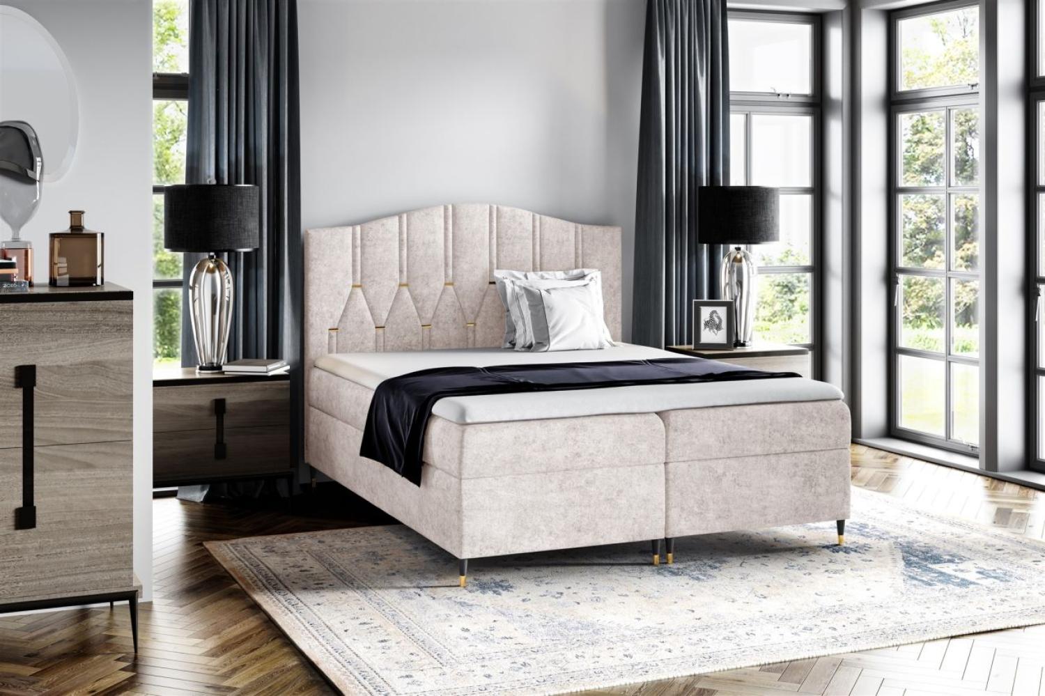 Boxspringbett Schlafzimmerbett SELIM 160x200cm in Stoff Touch Me Creme Bild 1