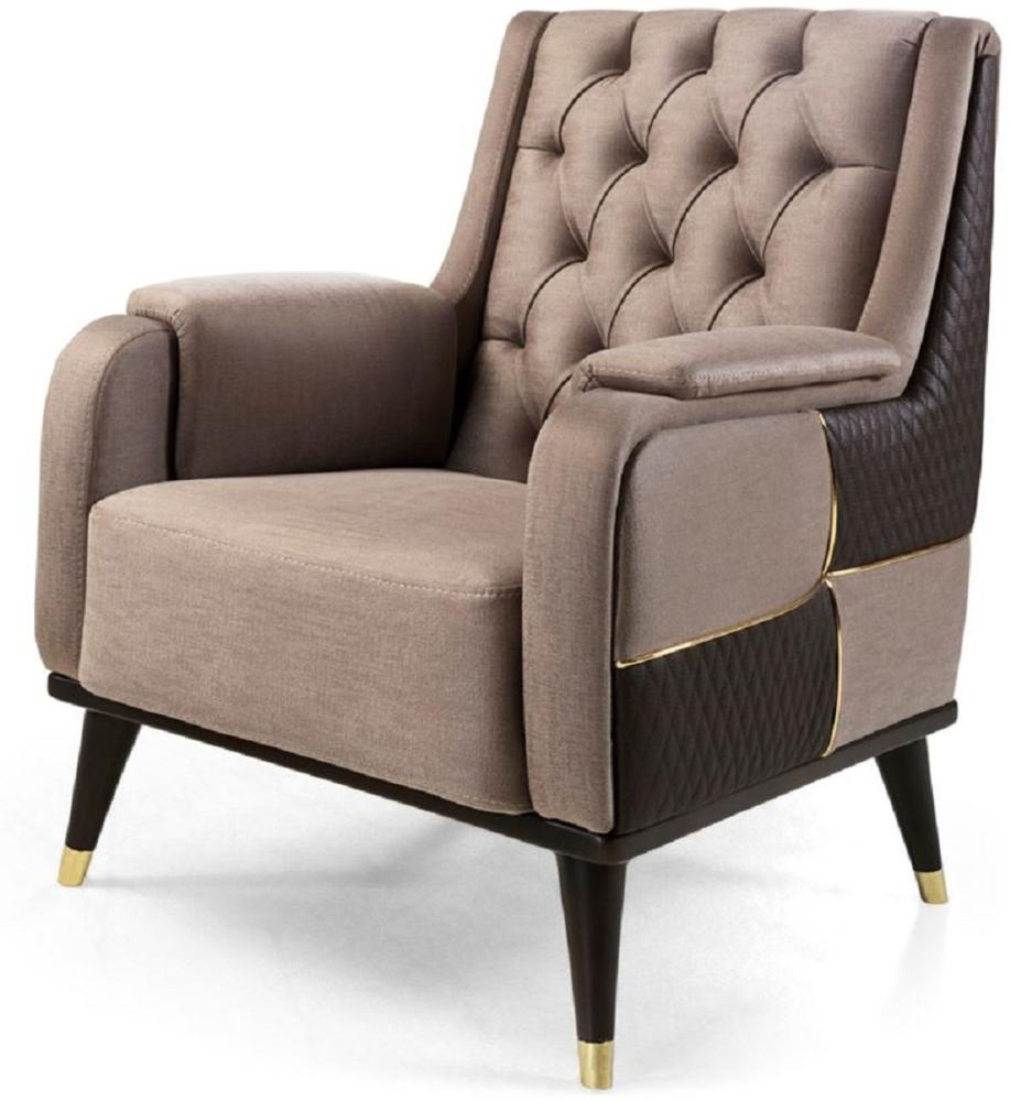 Casa Padrino Luxus Sessel Braun / Dunkelbraun / Gold 82 x 89 x H. 91 cm - Moderner Wohnzimmer Sessel - Wohnzimmer Möbel Bild 1