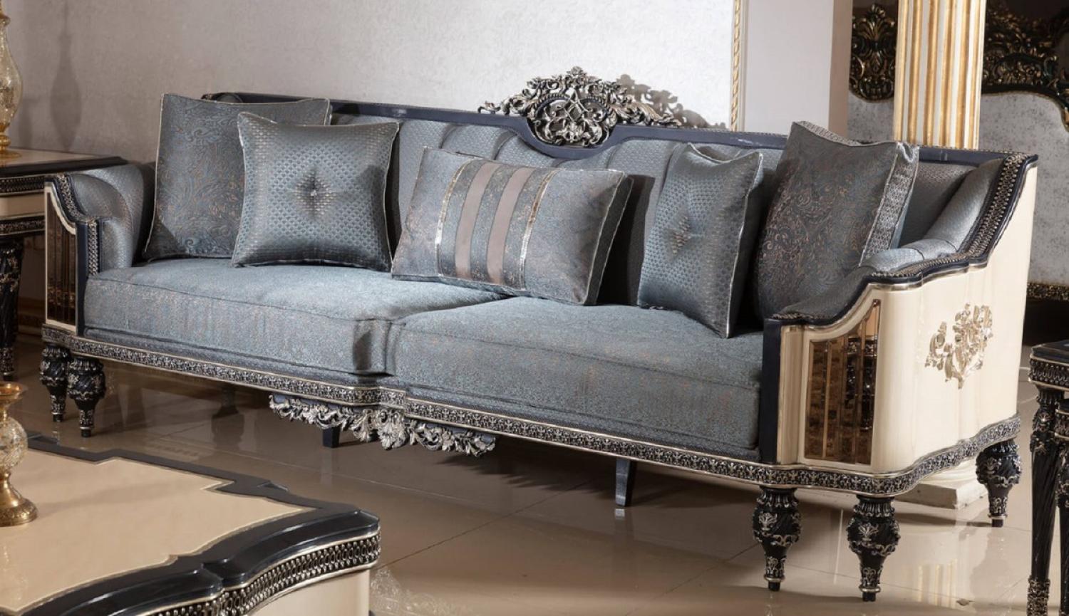 Casa Padrino Luxus Barock Sofa Hellblau / Beige / Schwarz / Gold - Prunkvolles Wohnzimmer Sofa mit elegantem Muster - Barock Wohnzimmer & Hotel Möbel - Edel & Prunkvoll Bild 1