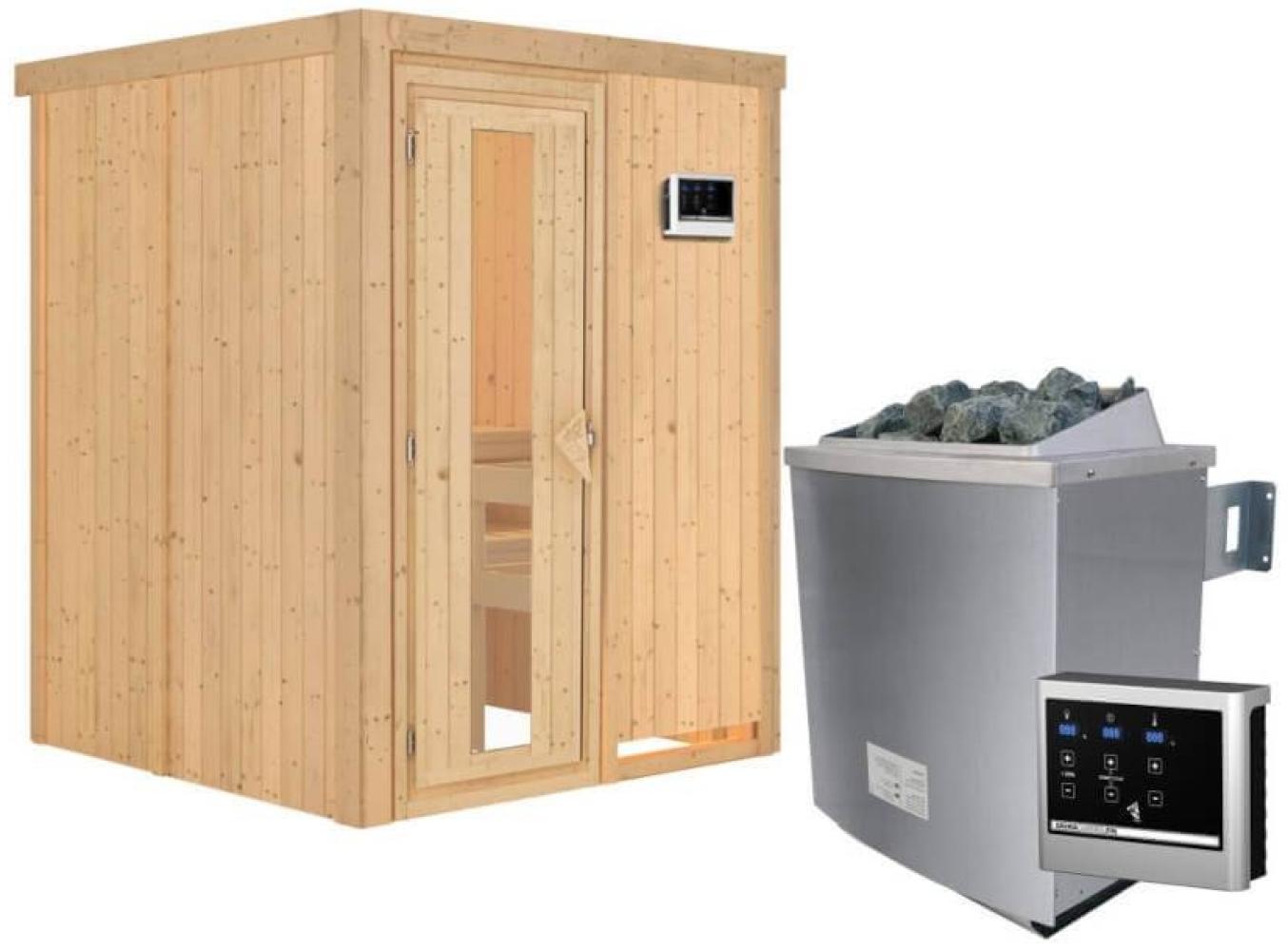 Karibu Sauna Norin + 9kW Saunaofen mit ext. Steuerung Easy Bronzierte Ganzglastür Bild 1